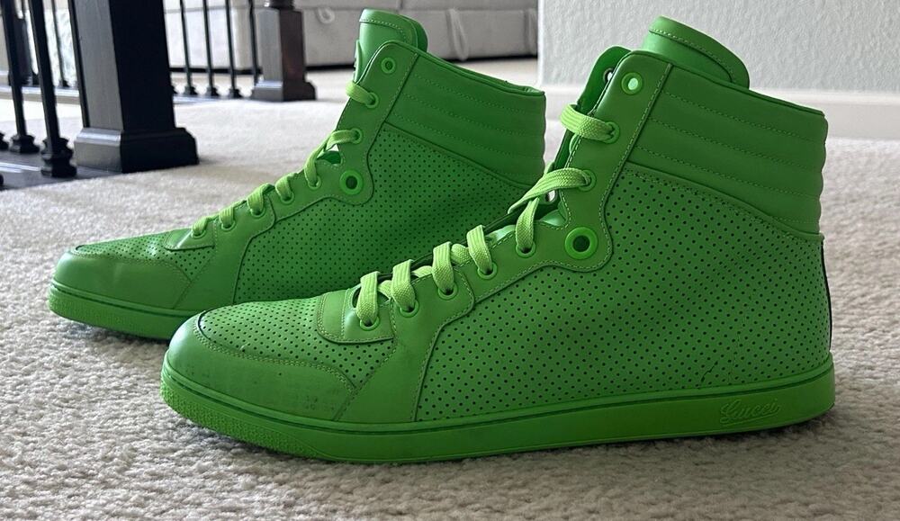 AUTHENTIC GUCCI MEN'S CODA NEON GREEN HIGH-TOP SNEAKERS 32273 GG 14 (fits US 15)